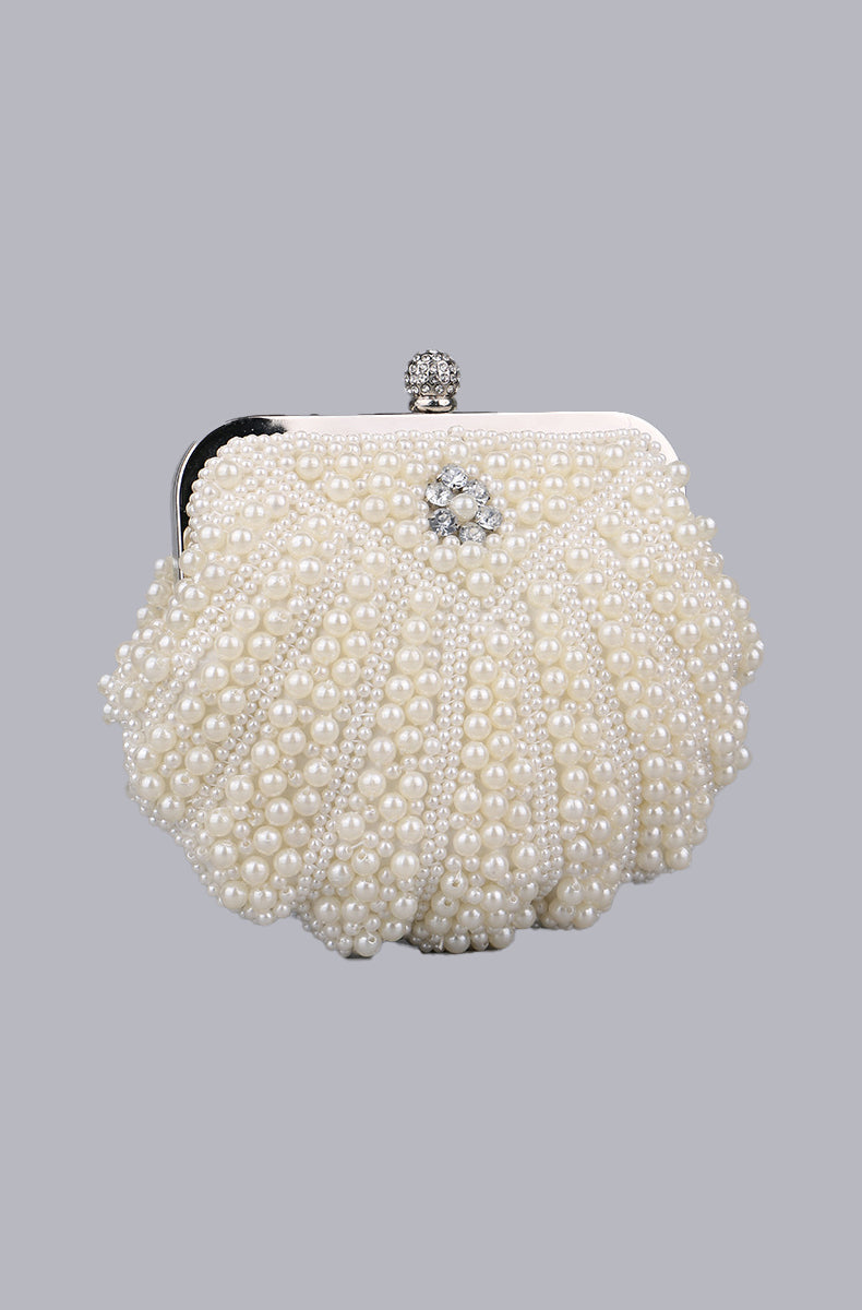 Mattea Pearl Rhinestone Handbag in Off-White - PDC