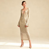 Rowan Apricot Mesh Sequin Long Sleeve Dress