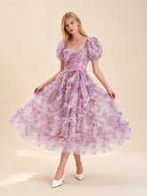 Sada Bubble Sleeve Mesh Floral Maxi Dress In Purple