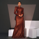 Dacia Sequin Long Sleeve Maxi Dress In Brown