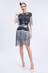 Ariana Sequin Tassel Evening Dress In Gray