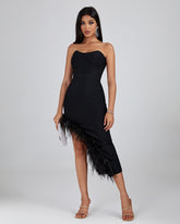 Hanne Strapless Feather Bandage Dress In Black - PDC