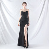 Ethan Strapless Satin Evening Dress In Black