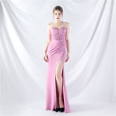 Ethan Strapless Satin Evening Dress In Lavender