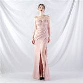Ethan Strapless Satin Evening Dress In Light Pink
