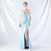 Ethan Strapless Satin Evening Dress In Sky Blue