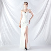 Ethan Strapless Satin Evening Dress In White