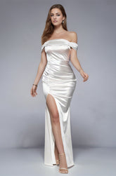 Verga Satin Strapless Split Gown In White - PDC