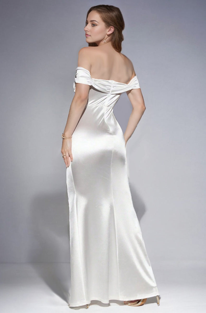 Verga Satin Strapless Split Gown In White - PDC