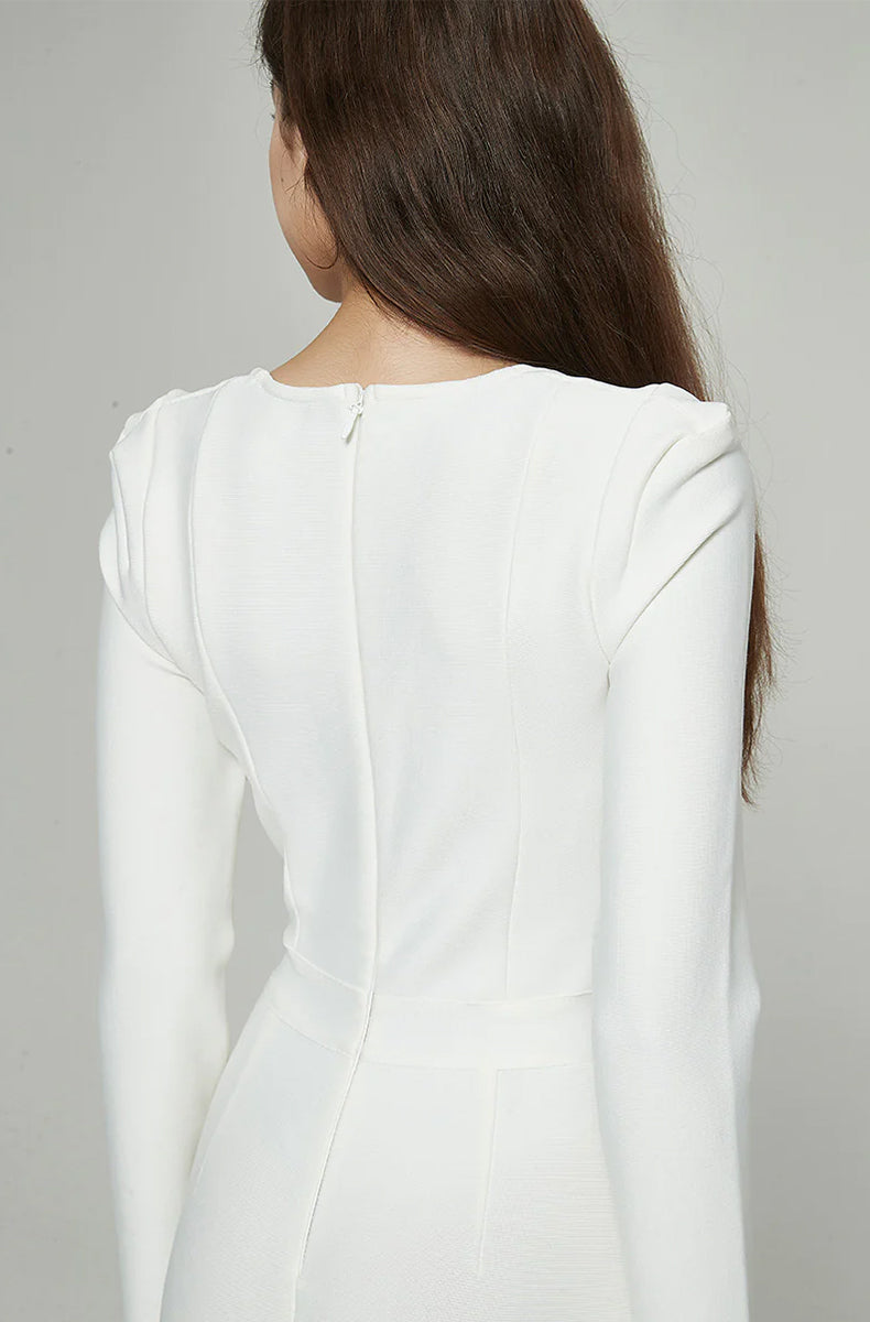 Faina Long Sleeve Bandage Midi Dress In White - PDC