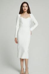 Faina Long Sleeve Bandage Midi Dress In White - PDC