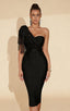 Adrian Black One-Shoulder Mesh Bandage Dress