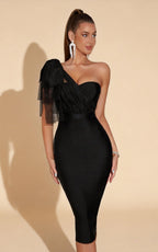 Adrian Black One-Shoulder Mesh Bandage Dress