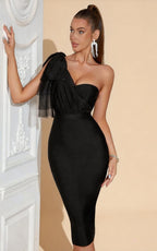 Adrian Black One-Shoulder Mesh Bandage Dress