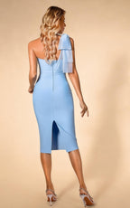 Adrian Light Blue One-Shoulder Mesh Bandage Dress