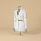 Aiden White V-neck Pearl Irregular Blazer Set
