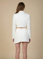 Aiden White V-neck Pearl Irregular Blazer Set