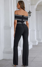 Alina Black Off Shoulder Print Bandage Jumpsuit