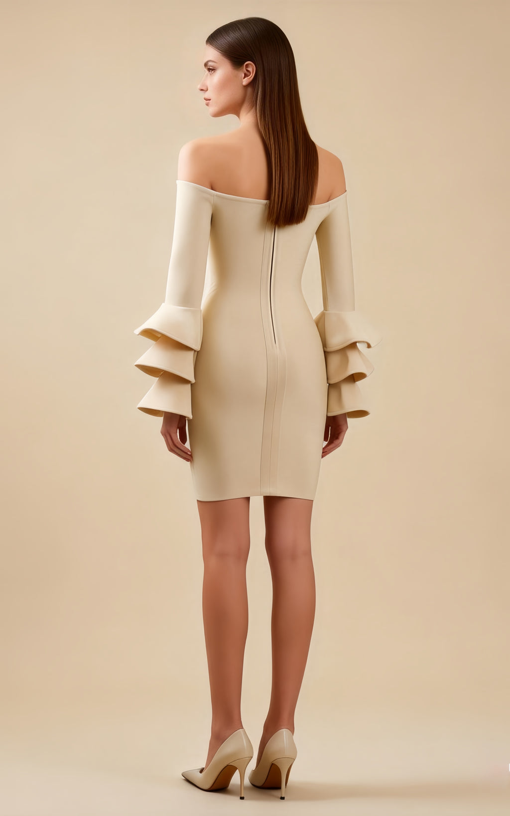 Ana Bell Sleeve Bandage Dress In Apricot