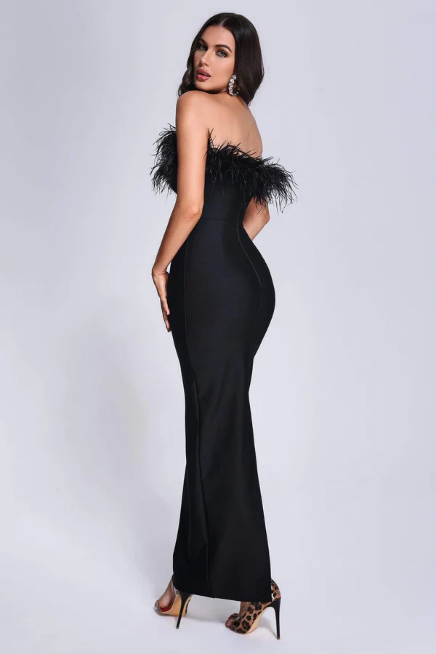 Archer Black Strapless Feather Bandage Evening Dress Secondary image