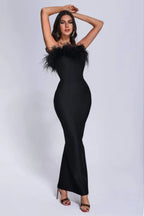 Archer Black Strapless Feather Bandage Evening Dress