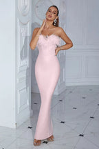 Archer Pink Strapless Feather Bandage Evening Dress