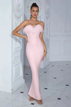 Archer Pink Strapless Feather Bandage Evening Dress