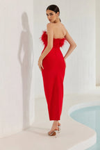 Archer Red Strapless Feather Bandage Evening Dress