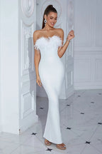 Archer White Strapless Feather Bandage Evening Dress