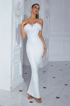 Archer White Strapless Feather Bandage Evening Dress