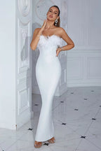Archer White Strapless Feather Bandage Evening Dress