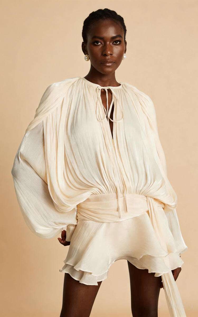 Aria Apricot Puff-Sleeve Ruffle Mini Dress