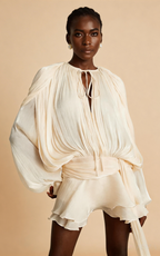 Aria Apricot Puff-Sleeve Ruffle Mini Dress