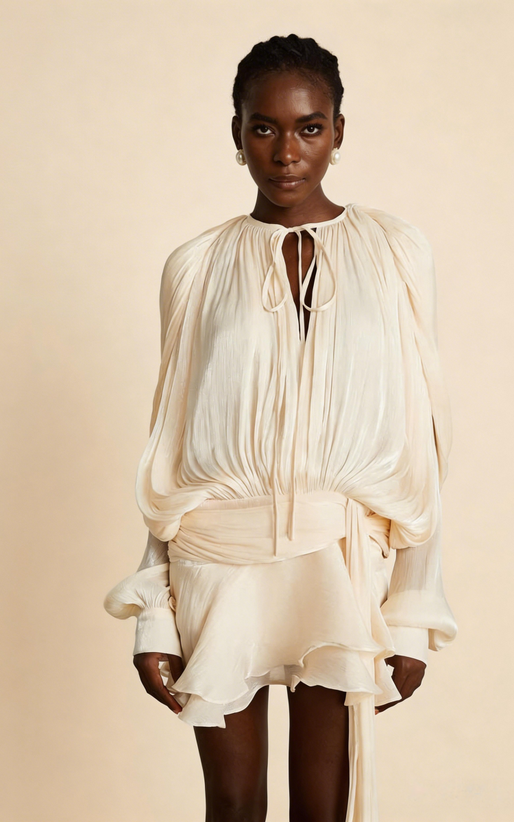 Aria Apricot Puff-Sleeve Ruffle Mini Dress Main image