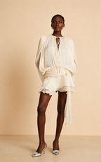 Aria Apricot Puff-Sleeve Ruffle Mini Dress