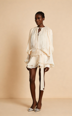 Aria Apricot Puff-Sleeve Ruffle Mini Dress