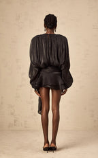 Aria Black Puff-Sleeve Ruffle Mini Dress