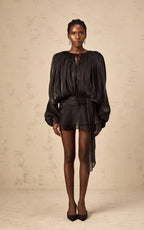 Aria Black Puff-Sleeve Ruffle Mini Dress