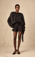 Aria Black Puff-Sleeve Ruffle Mini Dress