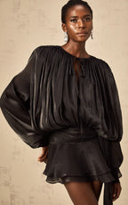 Aria Black Puff-Sleeve Ruffle Mini Dress