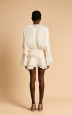 Aria Apricot Puff-Sleeve Ruffle Mini Dress