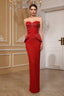 Ariella Red Strapless Rhinestone Bandage Maxi Dress