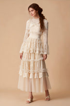 Asher Apricot Long Sleeve Lace Maxi Dress