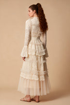 Asher Apricot Long Sleeve Lace Maxi Dress