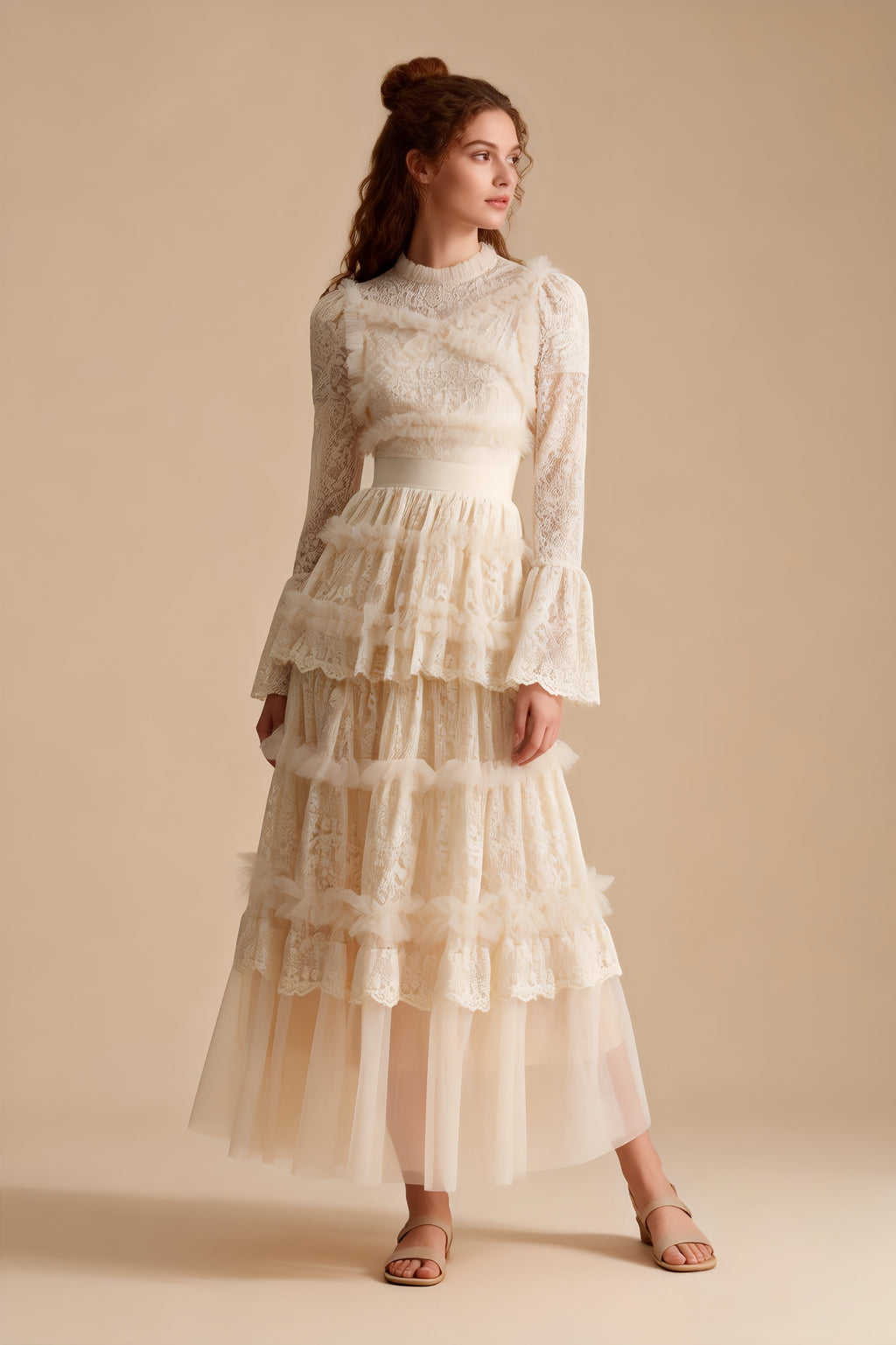 Asher Apricot Long Sleeve Lace Maxi Dress