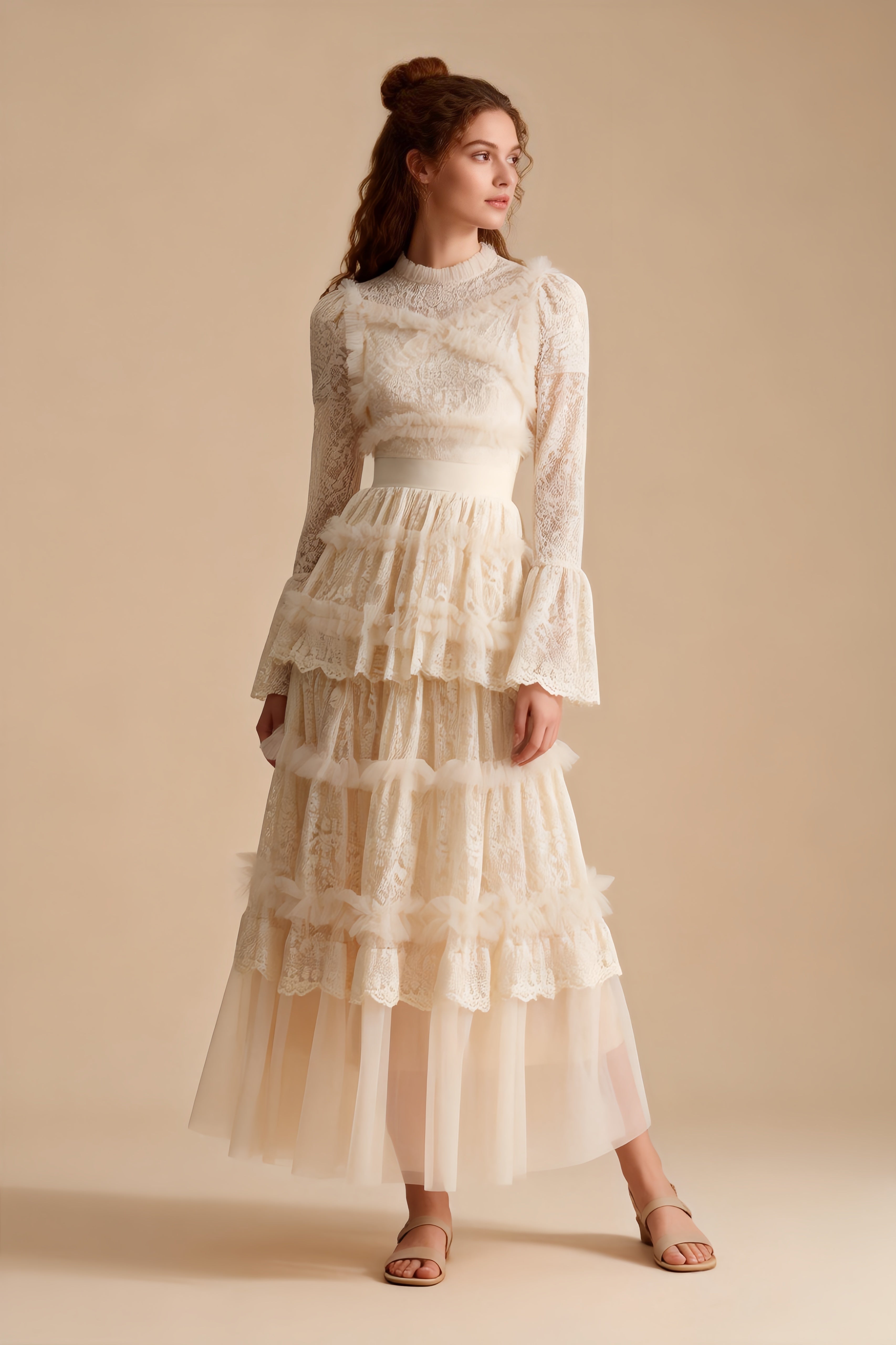 Asher Apricot Long Sleeve Lace Maxi Dress