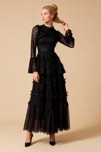 Asher Black Long Sleeve Lace Maxi Dress