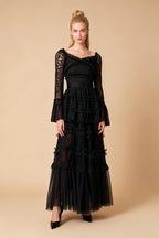 Asher Black Long Sleeve Lace Maxi Dress