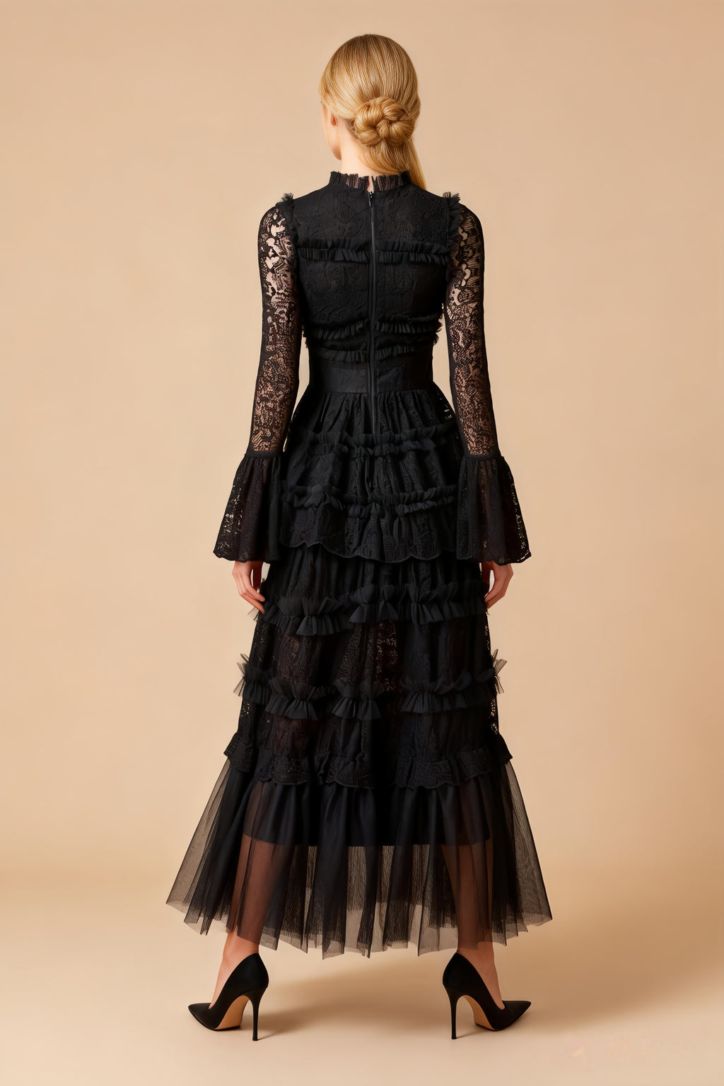 Asher Black Long Sleeve Lace Maxi Dress