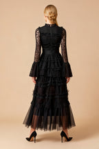Asher Black Long Sleeve Lace Maxi Dress